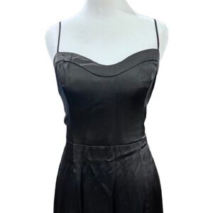 NWOT Abercrombie & Fitch Black Satin Midi Event Slip Dress Prom Smocking Size MT